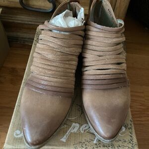 Free People Lost Valley Tan Leather Ankle Boots